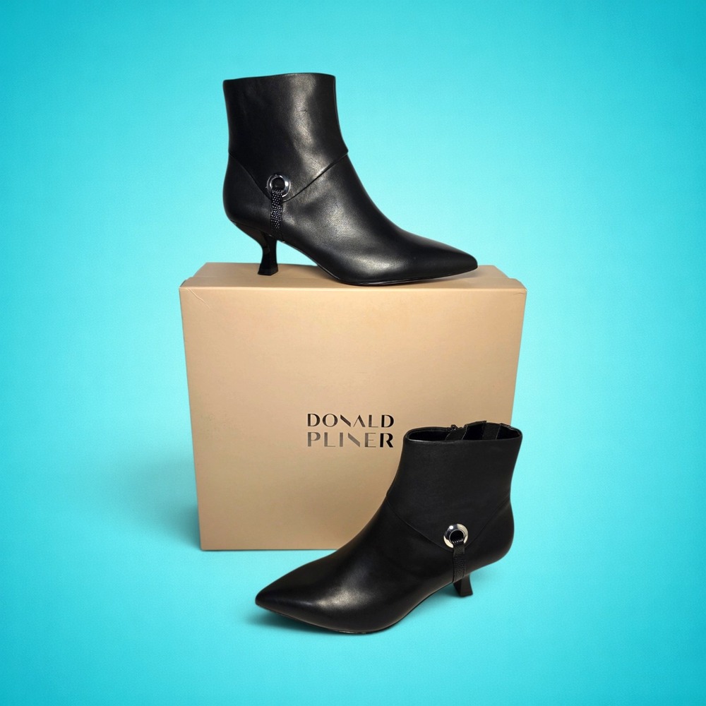 Donald Pliner Cindia black nappa leather pointed-toe kitten-heel ankle boots, 5M